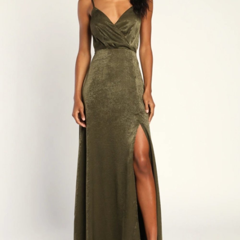 Constantine Olive Green Satin Maxi Dress